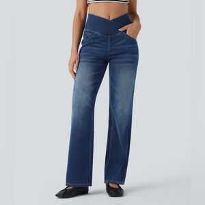 Halara Flex™ Crossover High Waisted Tummy Control Straight Leg Jeans Size Large